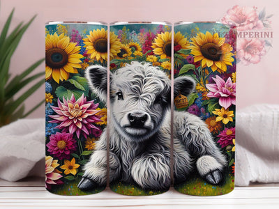 Black & White Highland Cow Tumbler, Black and White Tumbler, Floral 20oz Wrap, Sublimation Design, Stylish Gift Idea, Country Cow Wrap, Western Floral Tumbler Sublimation Li Zamperini 