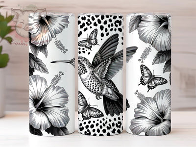 Black White Hummingbird 20oz Tumbler Wrap, Hummingbird Design, Monochrome Bird, Minimalist Wrap, Nature Pattern, 20oz Tumbler Wrap, Sublimation PNG Sublimation Lara' s Designs 