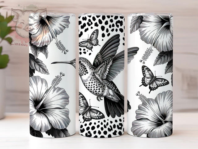 Black White Hummingbird 20oz Tumbler Wrap, Hummingbird Design, Monochrome Bird, Minimalist Wrap, Nature Pattern, 20oz Tumbler Wrap, Sublimation PNG Sublimation Lara' s Designs 