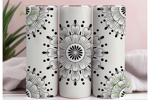 Black White Mandala 20oz Tumbler Wrap Sublimation PixelChick 