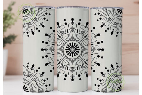 Black White Mandala 20oz Tumbler Wrap Sublimation PixelChick 
