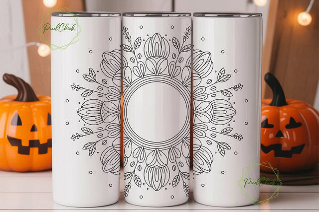 Black White Mandala 20oz Tumbler Wrap Sublimation PixelChick 