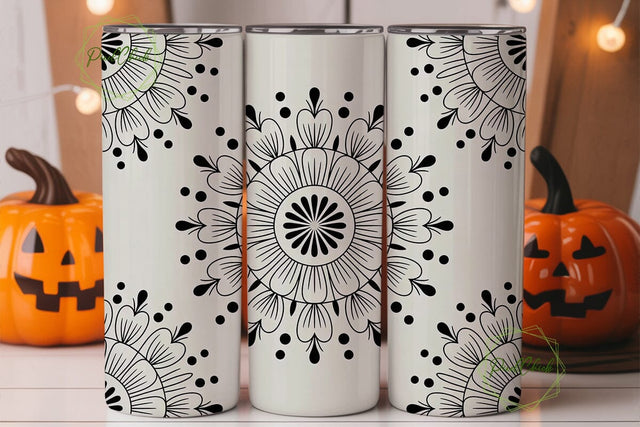 Black White Mandala 20oz Tumbler Wrap Sublimation PixelChick 