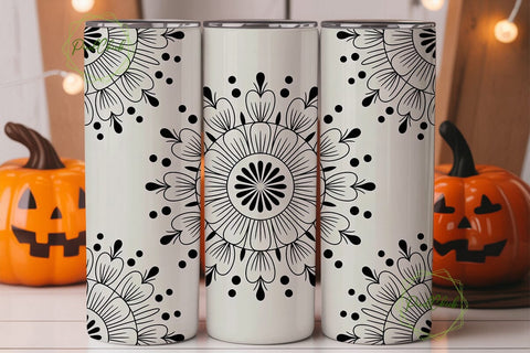 Black White Mandala 20oz Tumbler Wrap Sublimation PixelChick 