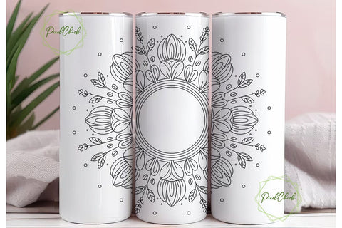 Black White Mandala 20oz Tumbler Wrap Sublimation PixelChick 