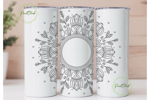 Black White Mandala 20oz Tumbler Wrap Sublimation PixelChick 