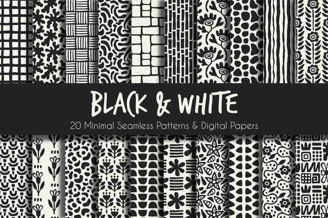 Black & White Minimal Seamless Patterns Digital Pattern Rin Green 