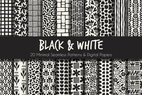 Black & White Minimal Seamless Patterns Digital Pattern Rin Green 