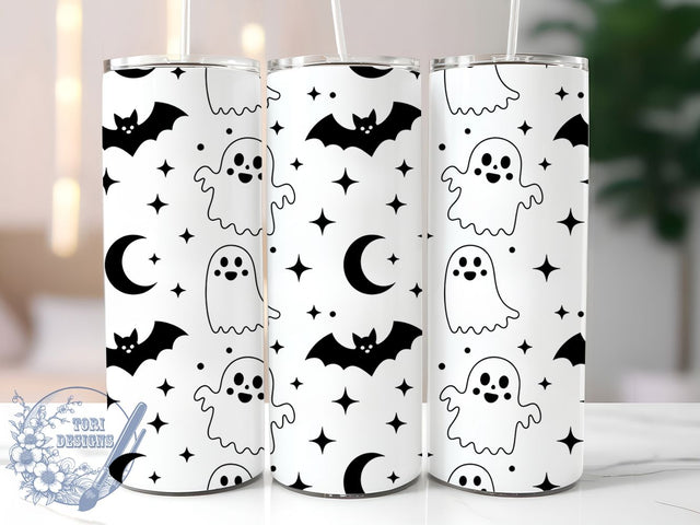 Black White Minimalist Halloween Ghost Tumbler, Cute Halloween Wrap, Monochrome Ghost Cup, Kawaii Halloween Design, 20Oz Sublimation Wrap, Spooky Minimalist Drinkware, Trick Or Treat Tumbler Sublimation ToriDesigns 