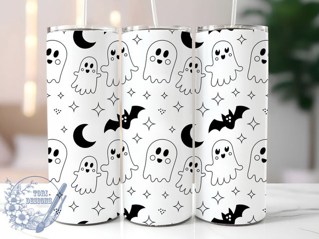 Black White Minimalist Halloween Ghost Tumbler, Cute Halloween Wrap, Monochrome Ghost Cup, Kawaii Halloween Design, 20Oz Sublimation Wrap, Spooky Minimalist Drinkware, Trick Or Treat Tumbler Sublimation ToriDesigns 