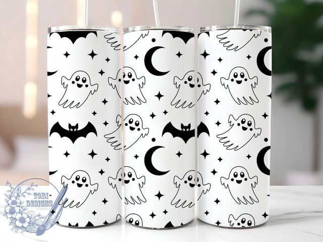 Black White Minimalist Halloween Ghost Tumbler, Cute Halloween Wrap, Monochrome Ghost Cup, Kawaii Halloween Design, 20Oz Sublimation Wrap, Spooky Minimalist Drinkware, Trick Or Treat Tumbler Sublimation ToriDesigns 