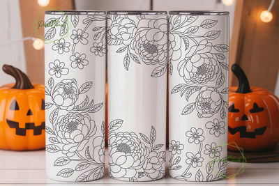 Black & White Peony 20oz Tumbler Wrap Sublimation PixelChick 