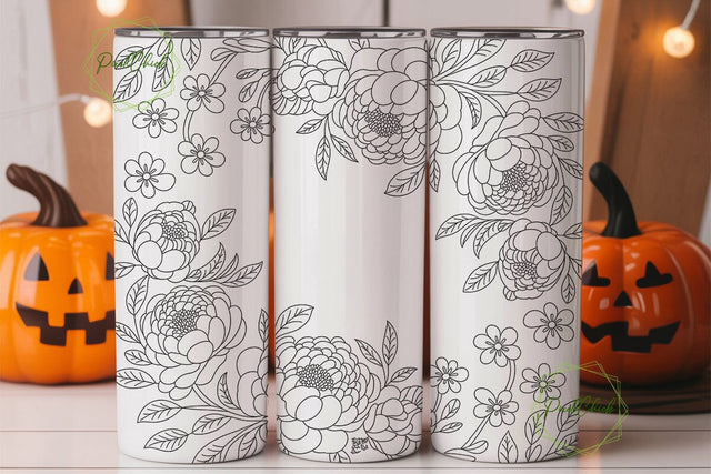 Black & White Peony 20oz Tumbler Wrap Sublimation PixelChick 