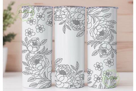 Black & White Peony 20oz Tumbler Wrap Sublimation PixelChick 