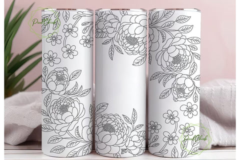Black & White Peony 20oz Tumbler Wrap Sublimation PixelChick 
