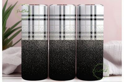Black & White Plaid Glitter 20oz Tumbler Sublimation PixelChick 