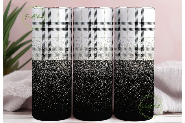 Black & White Plaid Glitter 20oz Tumbler Sublimation PixelChick 