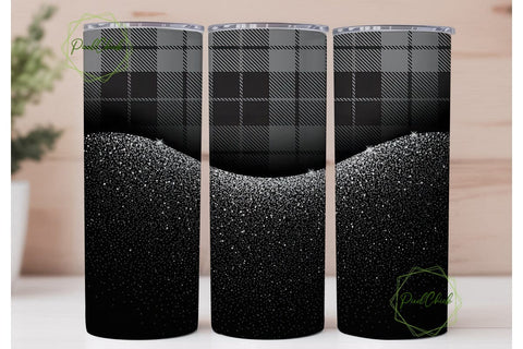 Black & White Plaid Glitter 20oz Tumbler Sublimation PixelChick 