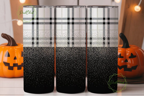Black & White Plaid Glitter 20oz Tumbler Sublimation PixelChick 