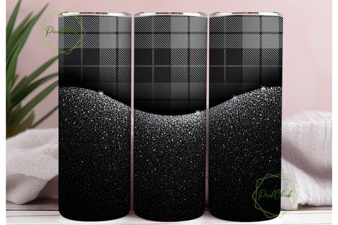 Black & White Plaid Glitter 20oz Tumbler Sublimation PixelChick 
