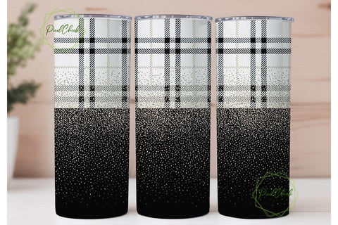 Black & White Plaid Glitter 20oz Tumbler Sublimation PixelChick 