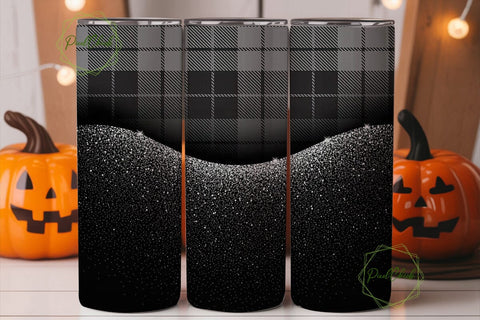 Black & White Plaid Glitter 20oz Tumbler Sublimation PixelChick 