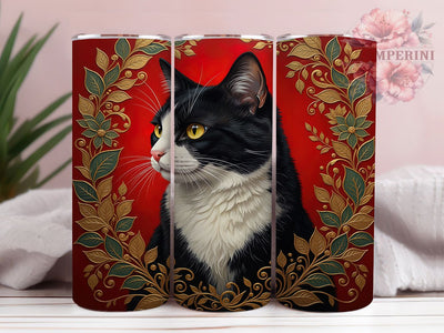 Black White Red Cat Lover Tumbler Wrap, Black White Cat Tumbler, Red Cat Sublimation, Feline Lover Cup, Cute Cat Drinkware, Monochrome Cat Mug, Stylish Cat Digital Sublimation Li Zamperini 