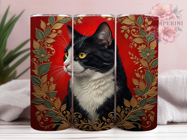 Black White Red Cat Lover Tumbler Wrap, Black White Cat Tumbler, Red Cat Sublimation, Feline Lover Cup, Cute Cat Drinkware, Monochrome Cat Mug, Stylish Cat Digital Sublimation Li Zamperini 
