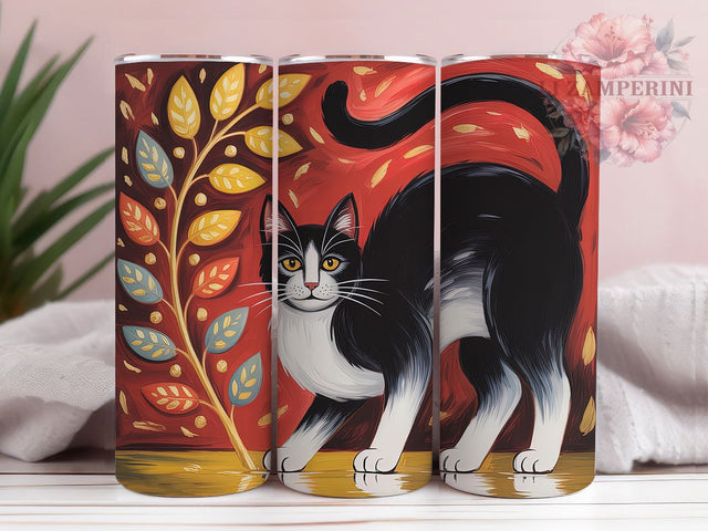 Black White Red Cat Lover Tumbler Wrap, Black White Cat Tumbler, Red Cat Sublimation, Feline Lover Cup, Cute Cat Drinkware, Monochrome Cat Mug, Stylish Cat Digital Sublimation Li Zamperini 