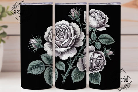 Black & White Roses 20oz Tumbler Wrap Sublimation sassyprint 