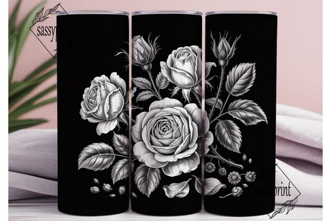 Black & White Roses 20oz Tumbler Wrap Sublimation sassyprint 