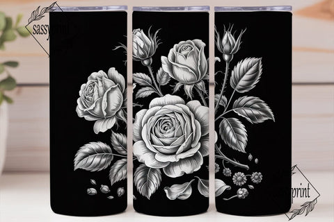Black & White Roses 20oz Tumbler Wrap Sublimation sassyprint 