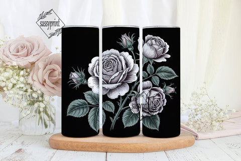 Black & White Roses 20oz Tumbler Wrap Sublimation sassyprint 