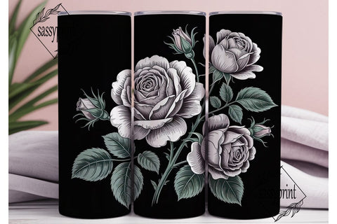 Black & White Roses 20oz Tumbler Wrap Sublimation sassyprint 
