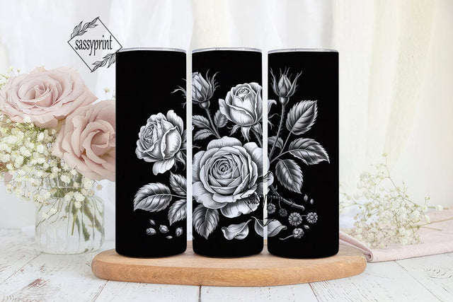 Black & White Roses 20oz Tumbler Wrap Sublimation sassyprint 