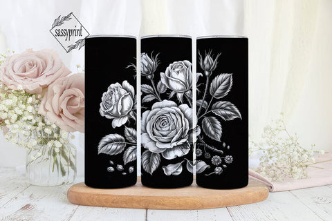 Black & White Roses 20oz Tumbler Wrap Sublimation sassyprint 