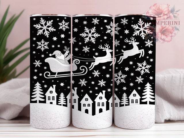 Black & White Santa Tumbler, Christmas Santa Wrap, Monochrome Holiday Sublimation Design, Festive Santa Cup, 20Oz Skinny Tumbler Wrap, Classic Christmas Mug, Vintage Holiday Design Sublimation Li Zamperini 