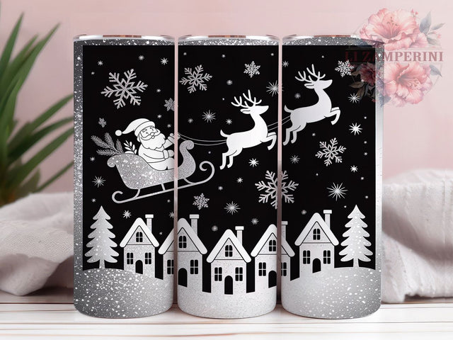 Black & White Santa Tumbler, Christmas Santa Wrap, Monochrome Holiday Sublimation Design, Festive Santa Cup, 20Oz Skinny Tumbler Wrap, Classic Christmas Mug, Vintage Holiday Design Sublimation Li Zamperini 