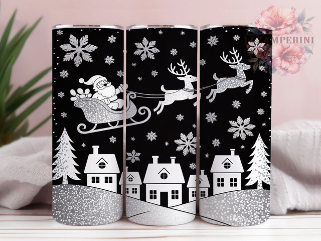 Black & White Santa Tumbler, Christmas Santa Wrap, Monochrome Holiday Sublimation Design, Festive Santa Cup, 20Oz Skinny Tumbler Wrap, Classic Christmas Mug, Vintage Holiday Design Sublimation Li Zamperini 