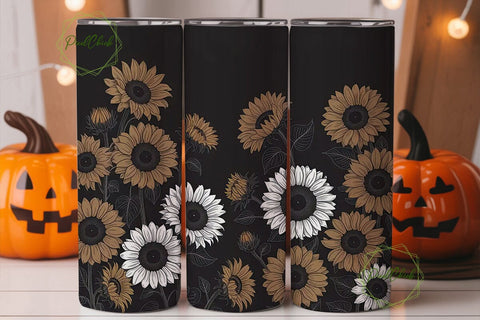Black & White Sunflower 20oz Tumbler Sublimation PixelChick 