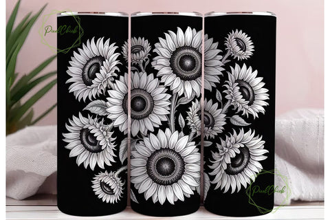 Black & White Sunflower 20oz Tumbler Sublimation PixelChick 