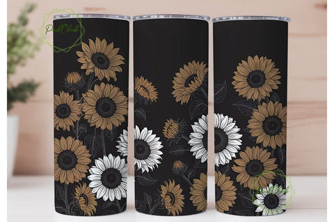 Black & White Sunflower 20oz Tumbler Sublimation PixelChick 
