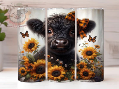 Black White Sunflower Highland Cow Tumbler, Highland Cow Sunflower Tumbler, Rustic Cow Wrap, Whimsical Cow Wrap, Country Farm Animal Wrap, Sublimation Design, Trendy Gift Idea Sublimation Lara' s Designs 