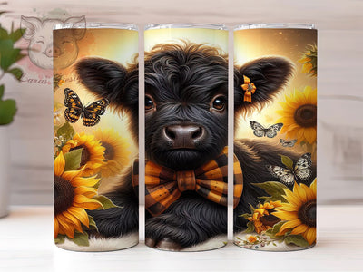 Black White Sunflower Highland Cow Tumbler, Highland Cow Sunflower Tumbler, Rustic Cow Wrap, Whimsical Cow Wrap, Country Farm Animal Wrap, Sublimation Design, Trendy Gift Idea Sublimation Lara' s Designs 