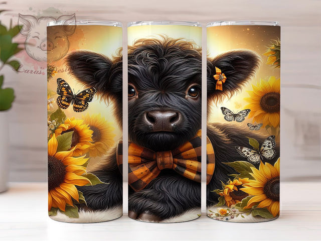 Black White Sunflower Highland Cow Tumbler, Highland Cow Sunflower Tumbler, Rustic Cow Wrap, Whimsical Cow Wrap, Country Farm Animal Wrap, Sublimation Design, Trendy Gift Idea Sublimation Lara' s Designs 