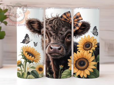 Black White Sunflower Highland Cow Tumbler, Highland Cow Sunflower Tumbler, Rustic Cow Wrap, Whimsical Cow Wrap, Country Farm Animal Wrap, Sublimation Design, Trendy Gift Idea Sublimation Lara' s Designs 
