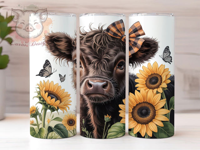 Black White Sunflower Highland Cow Tumbler, Highland Cow Sunflower Tumbler, Rustic Cow Wrap, Whimsical Cow Wrap, Country Farm Animal Wrap, Sublimation Design, Trendy Gift Idea Sublimation Lara' s Designs 