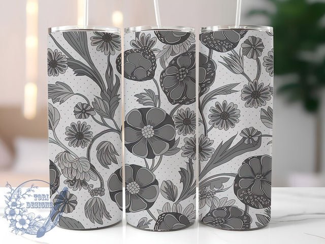 Black & White Vintage Floral Tumbler Wrap, Black And White Tumbler, Elegant Tumbler Design, 20oz Sublimation Wrap, Vintage Floral Tumbler, Botanical Tumbler PNG, Digital Download Tumbler Sublimation ToriDesigns 