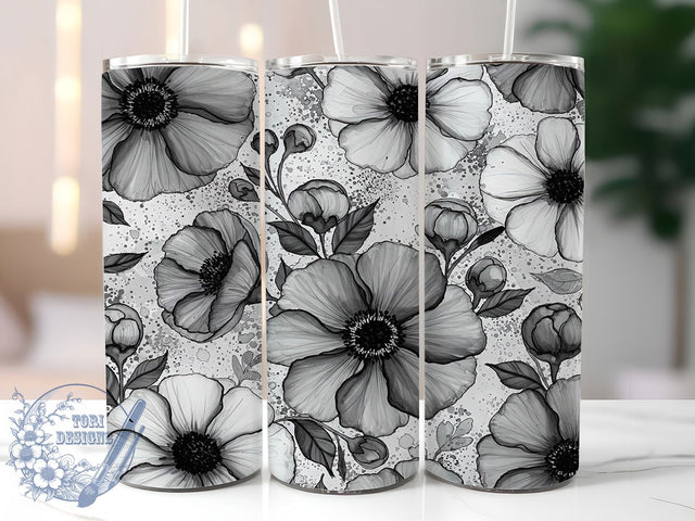 Black & White Vintage Floral Tumbler Wrap, Black And White Tumbler, Elegant Tumbler Design, 20oz Sublimation Wrap, Vintage Floral Tumbler, Botanical Tumbler PNG, Digital Download Tumbler Sublimation ToriDesigns 