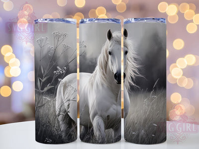 Black White Western Horse Tumbler, Western Theme, Black And White, Rustic Style, Elegant Design, 20Oz Tumbler, Sublimation Wrap Sublimation SvggirlplusArt 